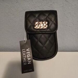Black Quilted Vegan Leather Pouch